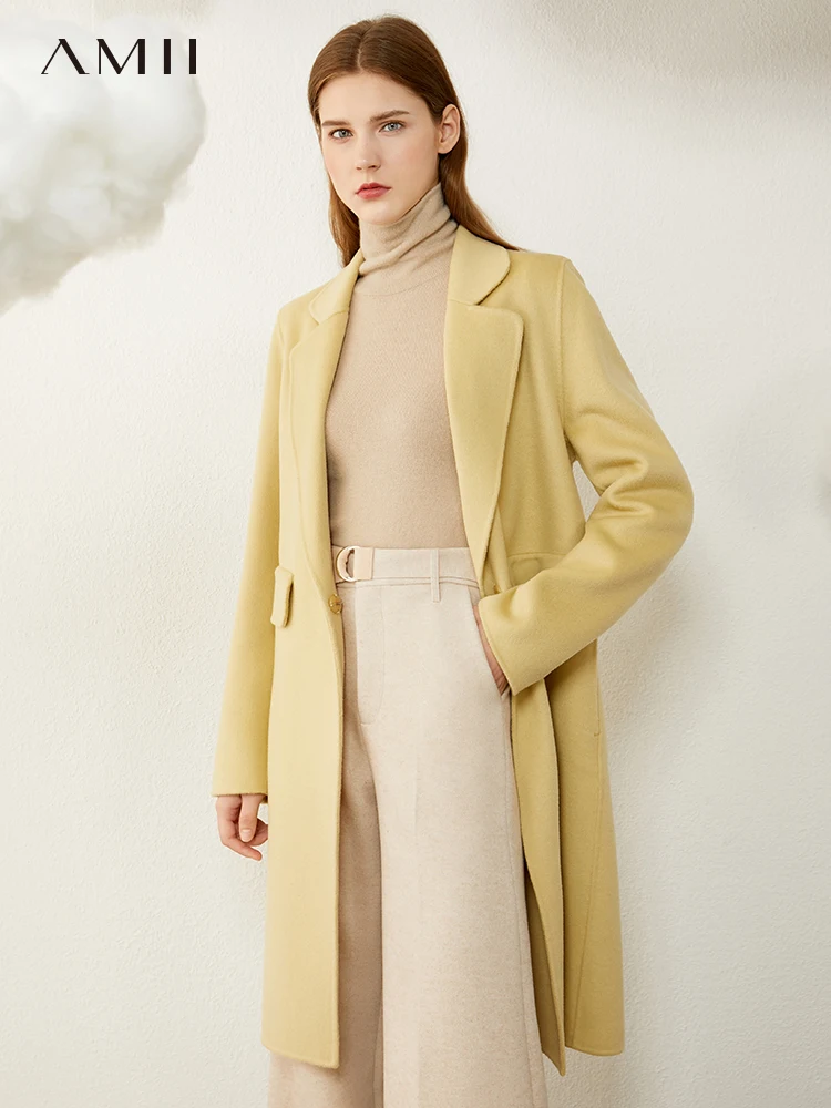 Amii Minimalism Winter Coat Female Fashion Double-sided Wool Coat 100%wool Solid Lapel Jackets For Women Winter Coat 12020349