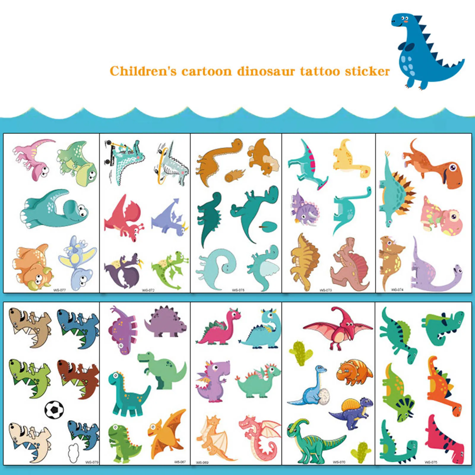 Симпатичные временные тату-наклейки в виде динозавра для детей и женщин