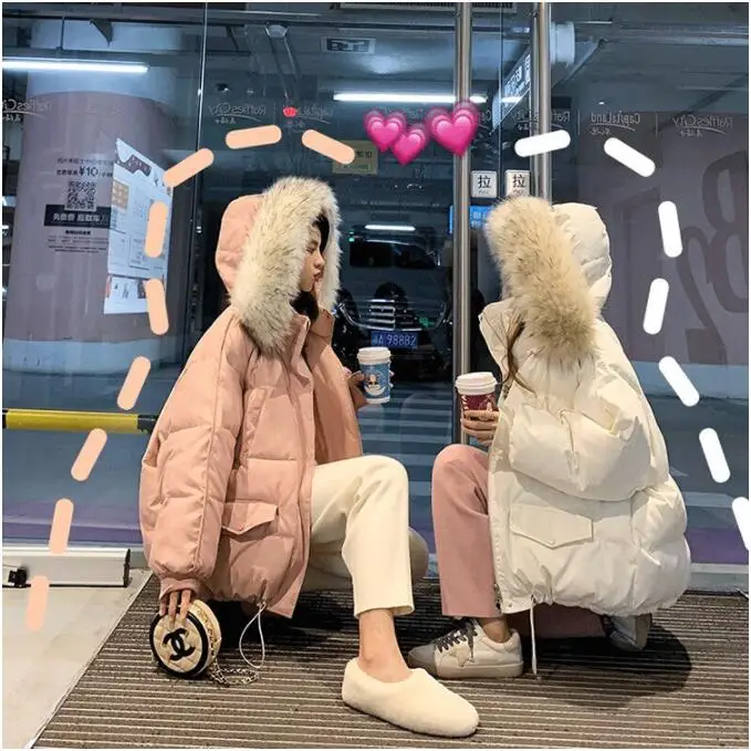 

Women Winter Jacket Parkas Big Fur Collar Hooded Coat 2020 Long Sleeve Thicken Loose Female Solid Parkas Coat Korean Fashion