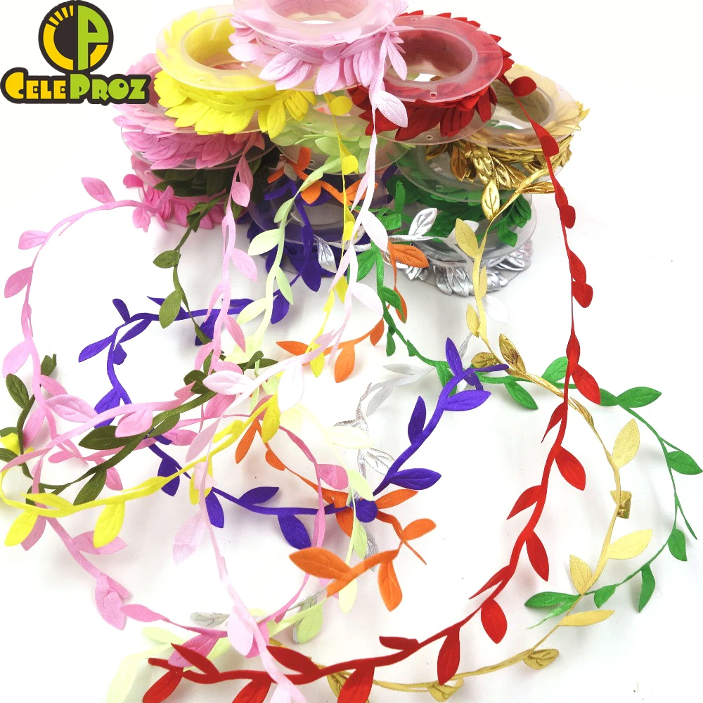 2 м/катушка атласный Лист Кружева ленточная отделка листья гирлянда ротанга