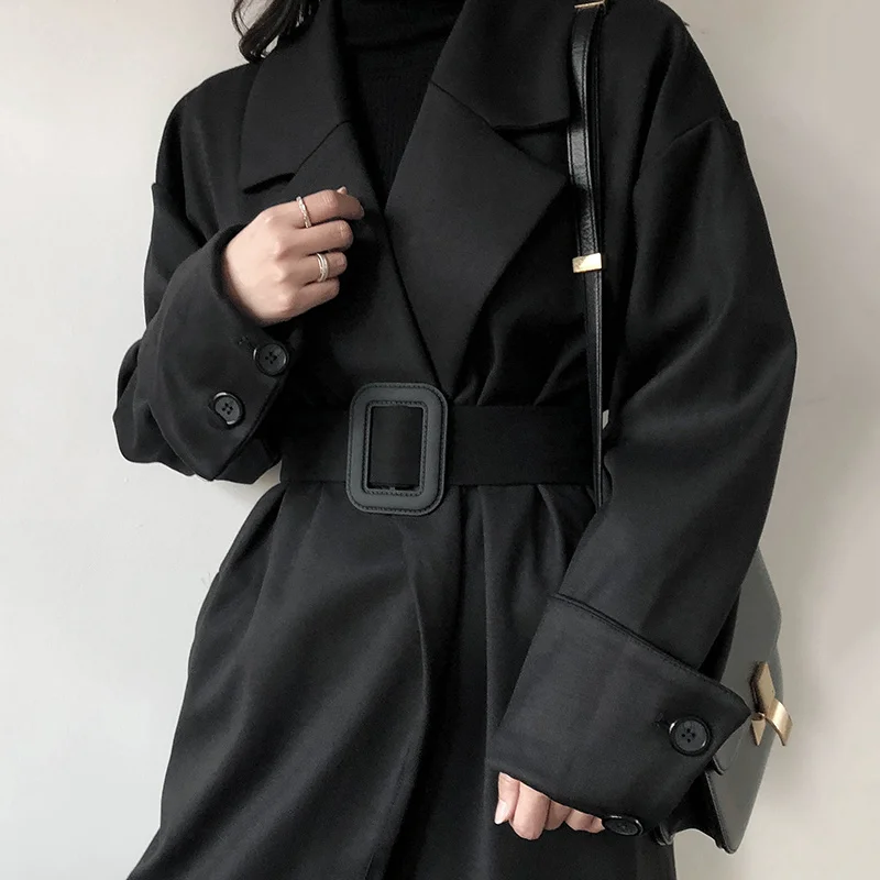 Женская одежда ветровка длинная Осенняя Корейская свободная британский стиль