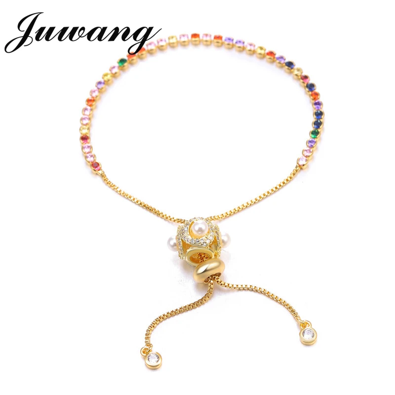 JUWANG браслет для женщин с кубическим цирконием Теннисный золотой и регулируемый