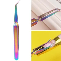 eyelash extension tweezers anti static ergonomic grip stainless steel multi rainbow color nail tweezers for beauty