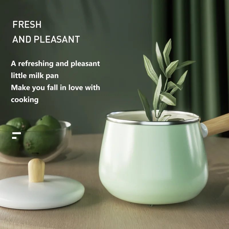 

16cm Nordic style Porcelain Enameled Milk Pot Non-stick Mini Soup Pot with Cover Induction Cooker Universal Applicable Cookware