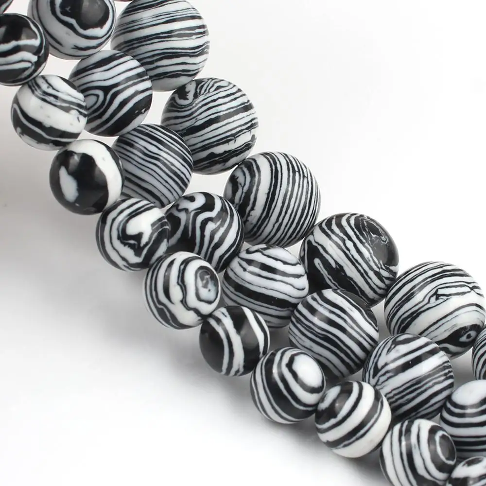 Black White Zebra Striated Malachite Stone Beads Round Loose Spacer For Jewelry Making Diy Bracelet 15 Inch 4 6 8 10 12mm | Украшения и
