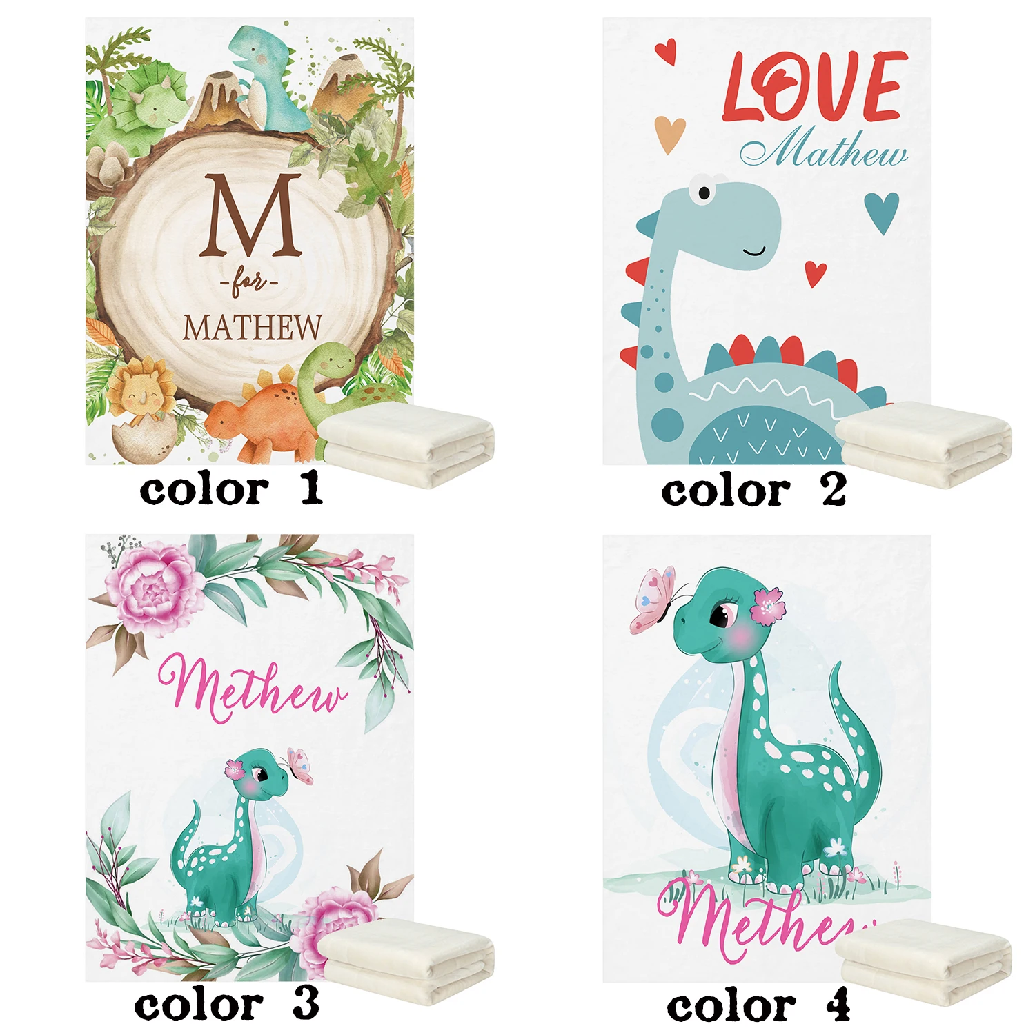 

LVYZIHO Cute Dinosaur Personalized Name Baby Blanket - 30x40/48x60/60x80 Inches Fleece Blanket