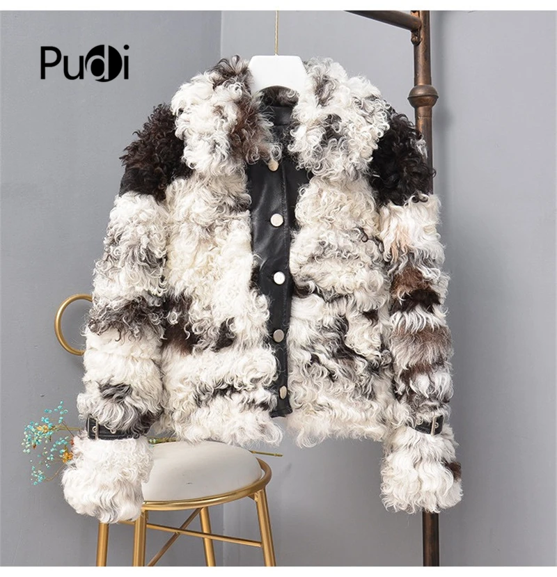 Pudi TX307701 женская зимняя куртка с натуральным овечьим мехом для отдыха многоцветное пальто Женская модная Натуральная меховая шуба верхняя одежда