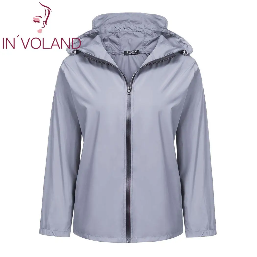 IN'VOLAND Женское пальто размера плюс повседневная однотонная ветровка с капюшоном