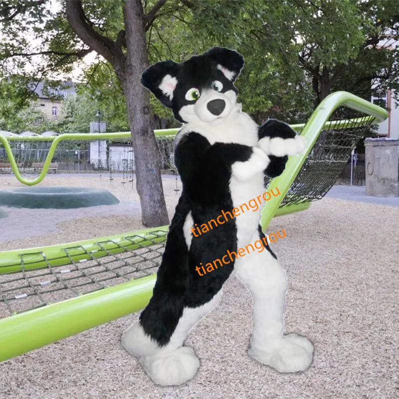 Черно белый длинный меховой пушистый костюм Хаски лисы волк талисман для