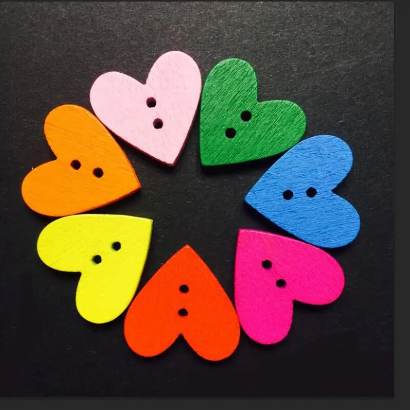 100 шт Случайные Смешанные декоративные пуговицы в форме сердца милые двойные