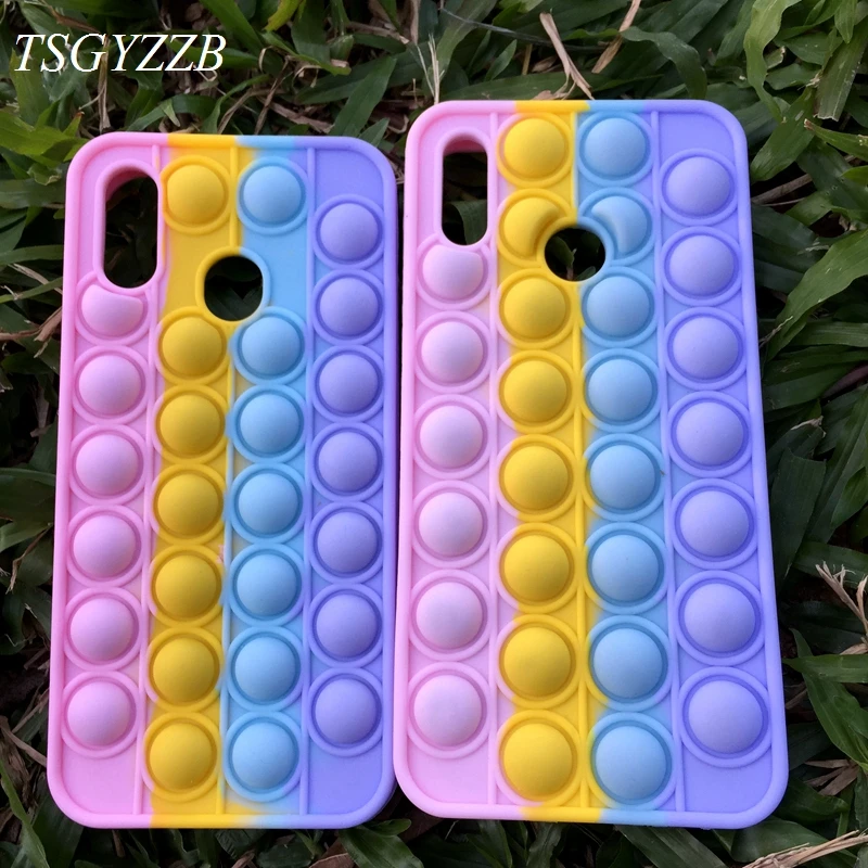 

Push Bubble Relieve Stress Case For Huawei P30 P40 Lite Pro Honor 50 30 20 20i 10i 10 Lite 8A 8X 3D Cute Rainbow Silicone Cover