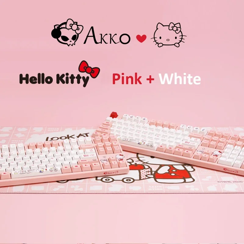 Original AKKO Pink Kitty Cat Wired Mechanical Gaming Keyboard AKKO Switches 87 108 Keys PBT Computer Gamer Type-C Cable
