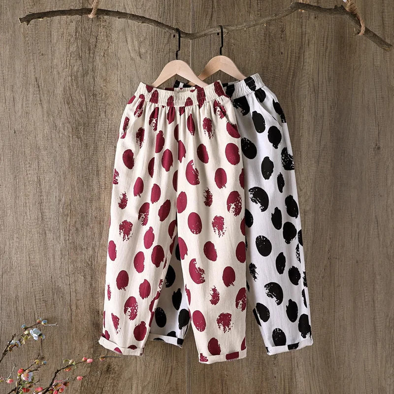Льняные летние свободные штаны с принтом Харадзюку Готический стиль женские