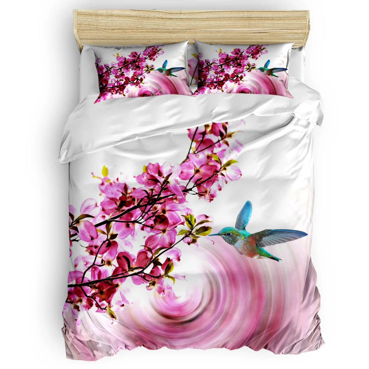 

Pink Plant And Hummingbird Duvet Cover Set with Pillowcase Bedroom Supplies Bed Comforters King Size Bedding Set