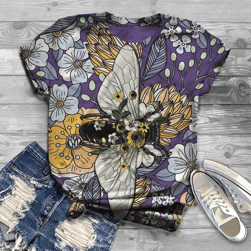 

2021 Ladies T-shirt Harajuku Plus Size Cute Ladies Rose 3D Printed Short Sleeve Top
