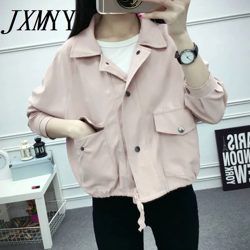 

JXMYY 2021 Spring Women Short Jacket Wingle-Button Long Sleeve Pockets Pink Cardigan Coat Fashion Casual Solid Female Clothes