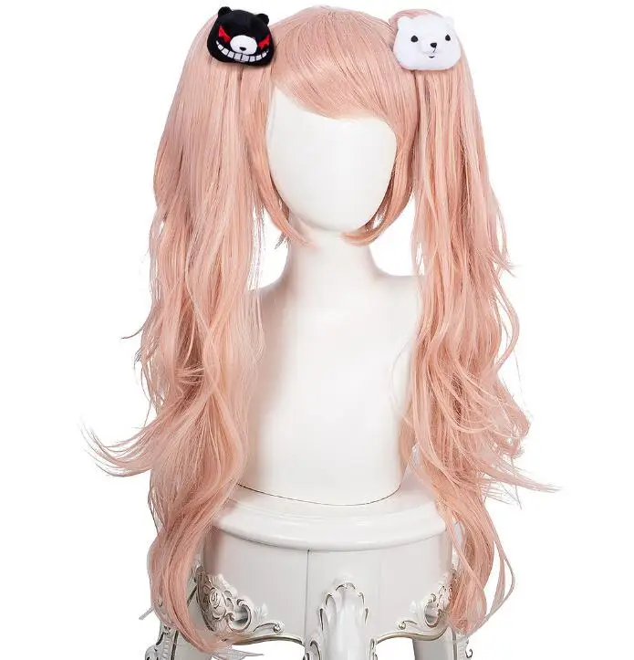 

Long Wig Dangan Ronpa Enoshima Junko With Bear Hairpins Cosplay Costume Danganronpa Heat Resistant Synthetic Hair Ponytails Wig