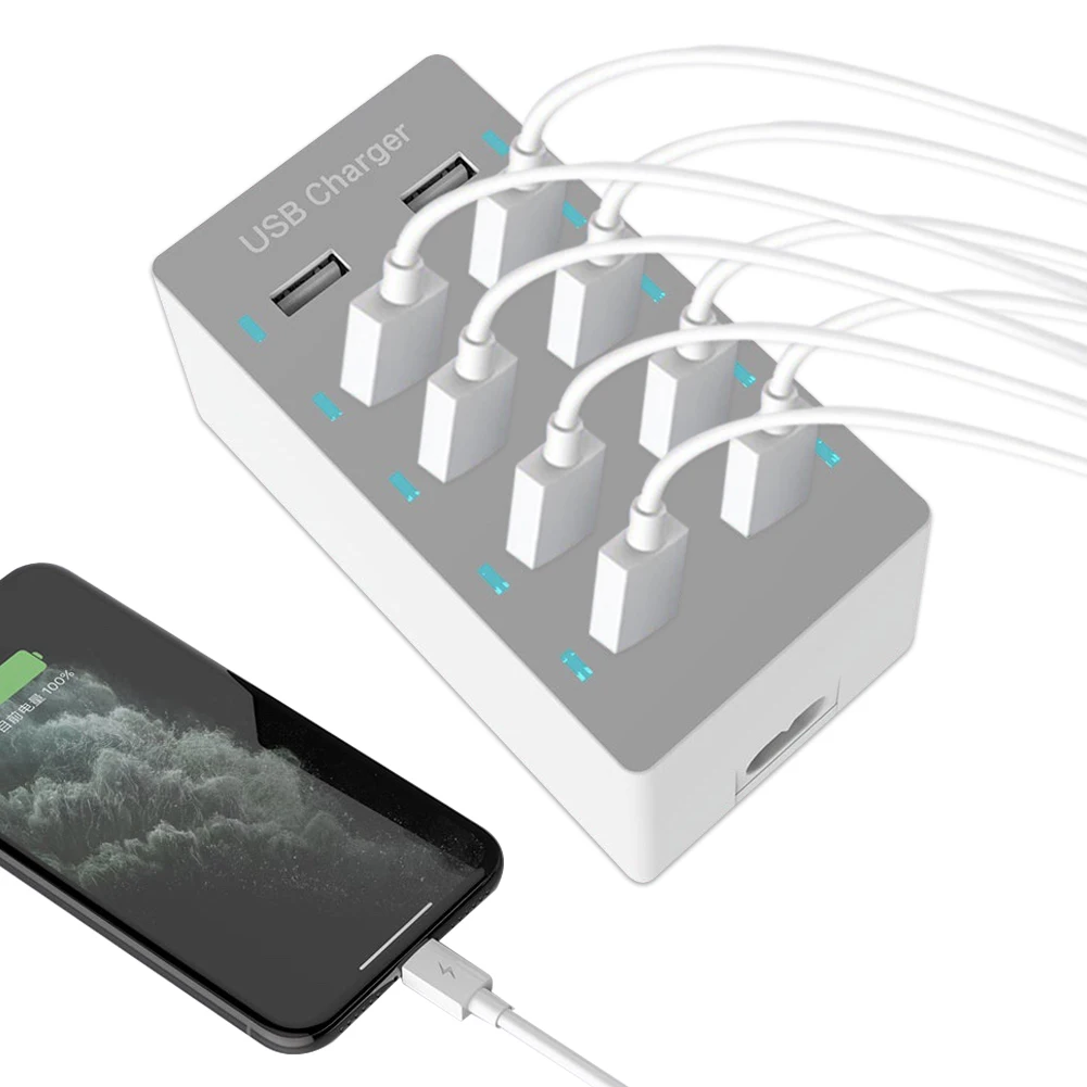 

1.5m 10 Port USB Charger 100W AC100-240V 50/60Hz Desktop Charging Station Multifunction Chargerfor Mobile Phone Tablet Universal