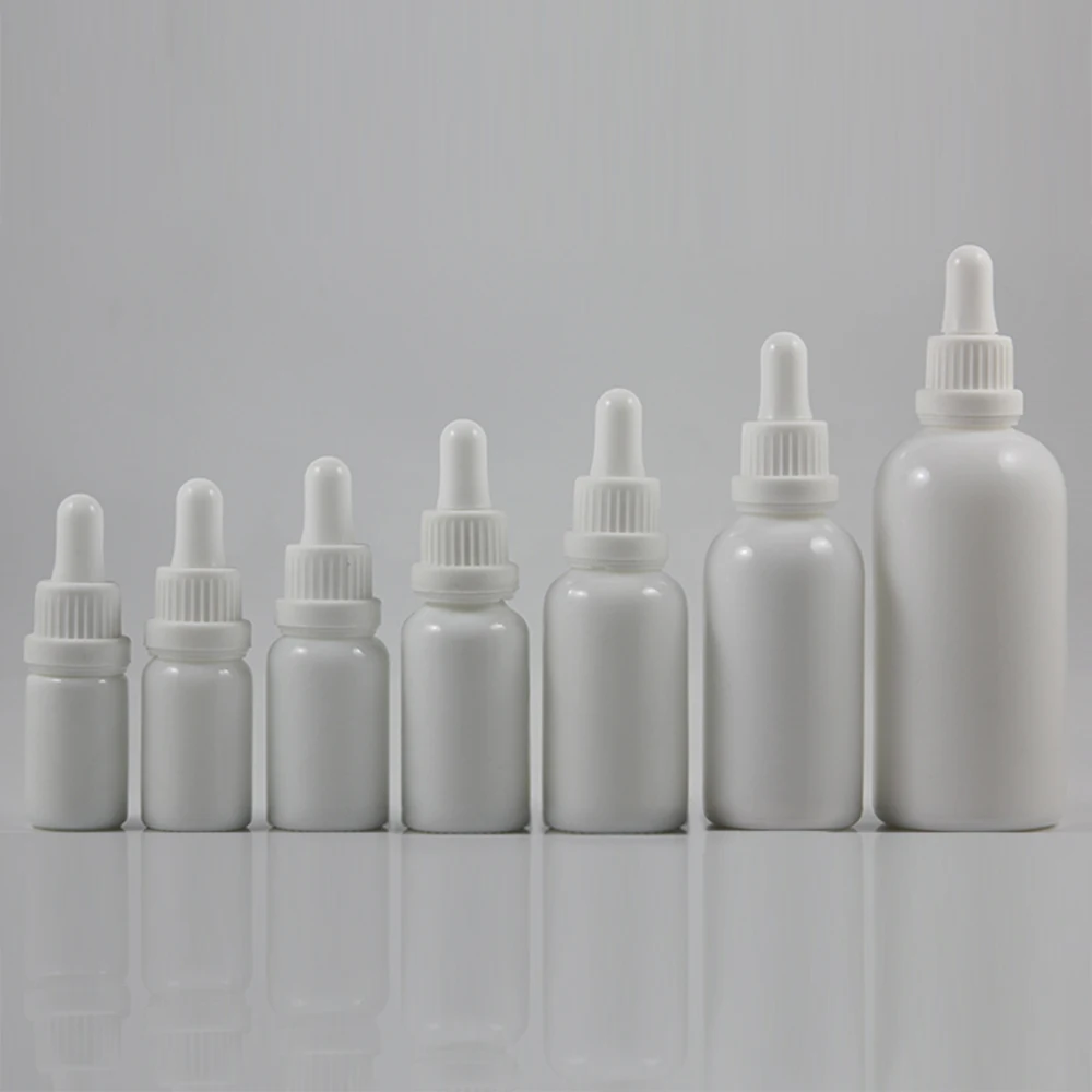 

10ml White Glass Hair Oil Dispenser Bottle with White Collar