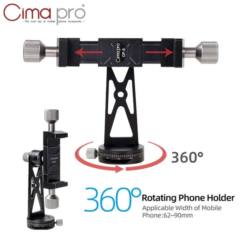 

Cimapro CP-5 All Metal Tripod Mount Adapter Cell Phone Clipper Holder Vertical 360 Rotation Tripod Stand for smart phones Tripod