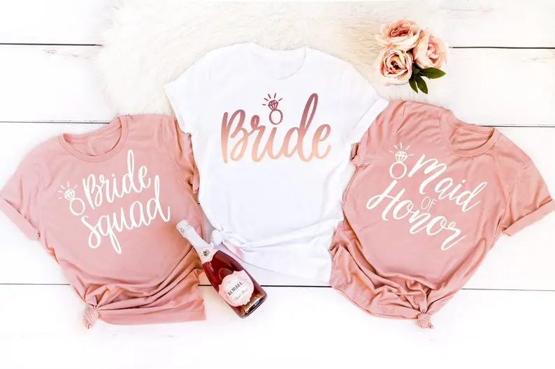 

Bridal Bachelorette Party Womens T-shirts Bride Squad Maid Of Honor Casual Wedding Print Oversized T-shirt Top Tee y2k aesthetic