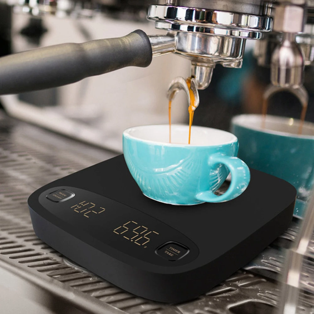 Electronic coffee scale and kitchen 2kg 0.1g LCD with timer usb charging weighing tool | Инструменты