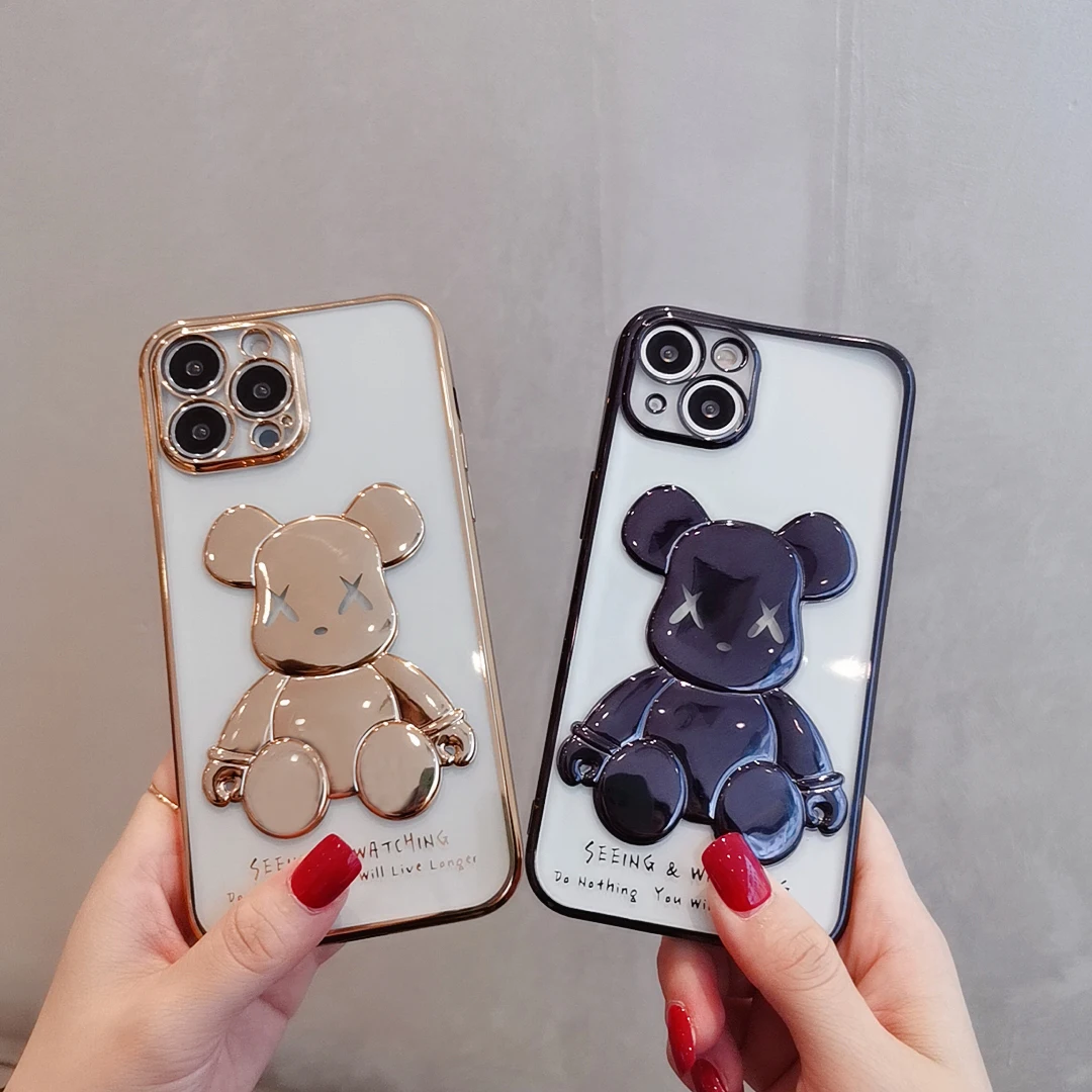 

Violent Bear Phone Case For iPhone 13 12 11pro Max mini XS XSMax XR SE 7P 8Plus Electroplate Three-dimensional Phone Cover case