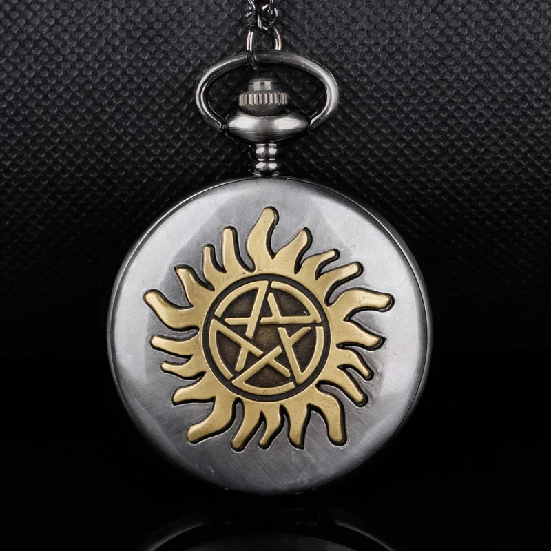 

Unique Design Sun Five-pointed Star Pattern Quartz Pocket Watch Classic Necklace Pendant Men Women Gifts