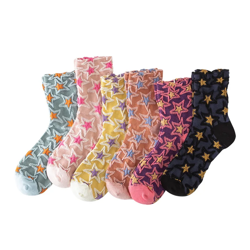 

Woman socks interesting Korean style cute stars printing socks sweet girl kawaii Japanese Harajuku pop-in-tube stockings