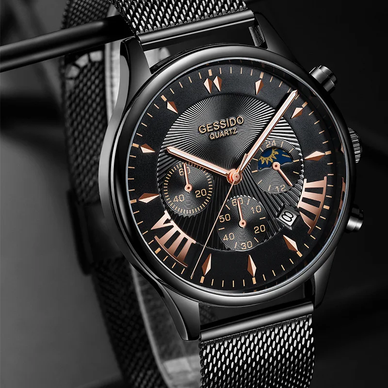 Хронограф мужские часы спортивные водонепроницаемые светящиеся звезды