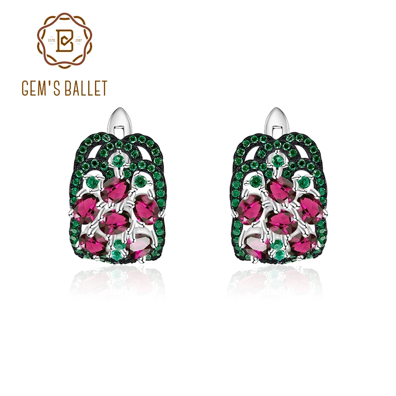 Женские винтажные серьги GEM'S BALLET 3.0Ct из натурального родолита и граната с