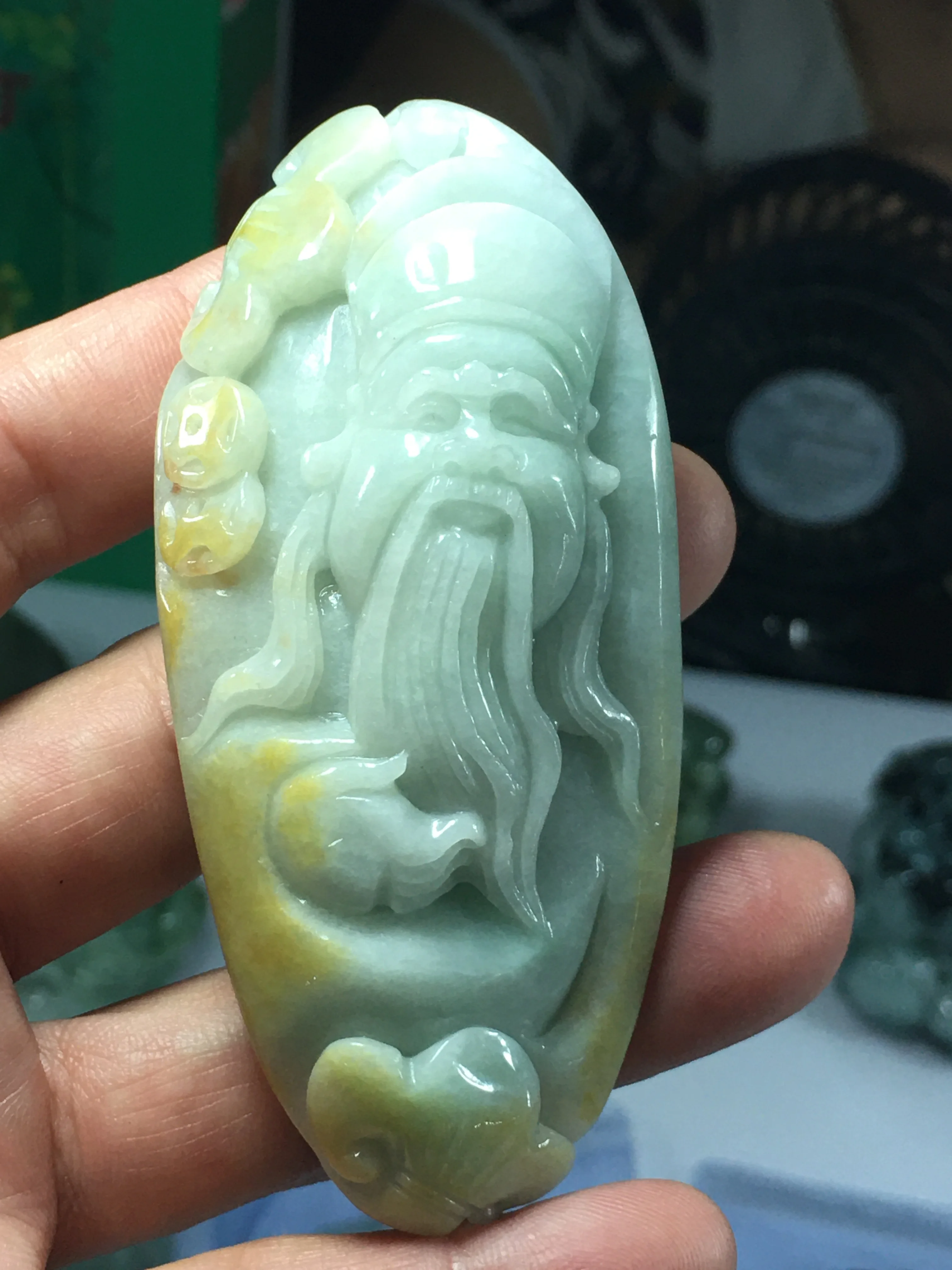 

Natural Myanmar jade A HandCarved longevity Buddha jadeite jade green jade pendant jade necklace pendants jewelry necklaces