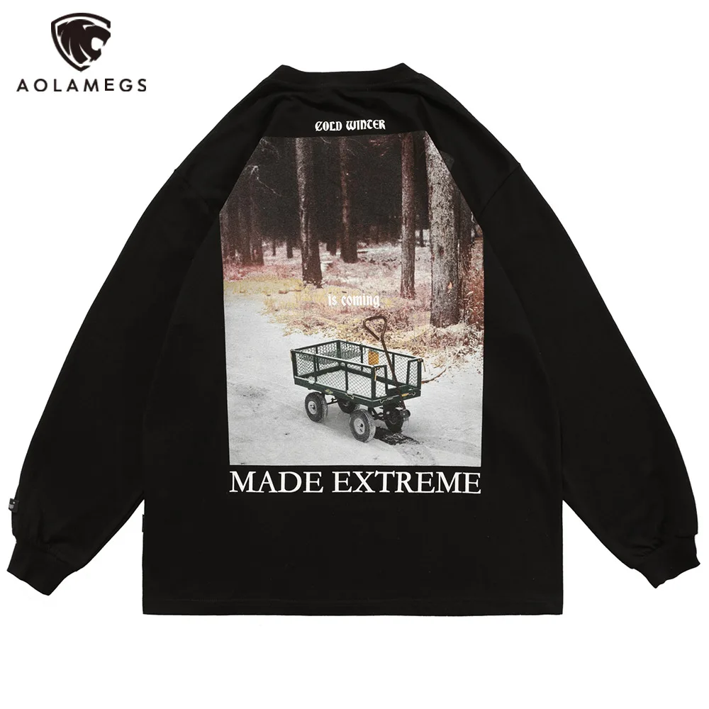 

Aolamegs Толстовка для мужчин Harajuku дерево иллюстрация печати o-образным вырезом Пуловер Осень Повседневная оверсайз Ретро мода уличная пара