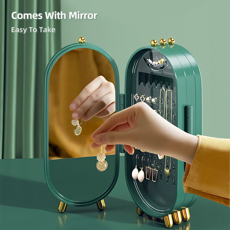 jewelry storage box household earrings necklace display stand high capacity luxury retro screen foldable jewelry organizer case free global shipping