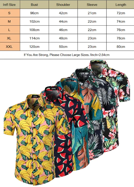 2021 Fashion Men‘s Short Sleeve Hawaiian Shirt Tops Fruit Floral Printed Blouse Plus Size Summer Casual Beach Shirts for Men