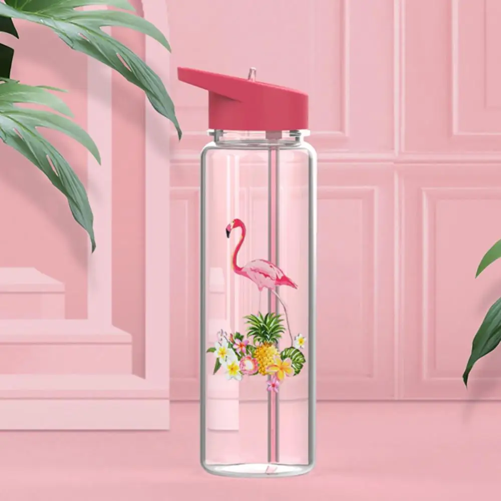 

720ml Outdoor Sports Cartoon Flamingo Drinking Straw Water Juice Bottle Cup Juice Bottle Cup