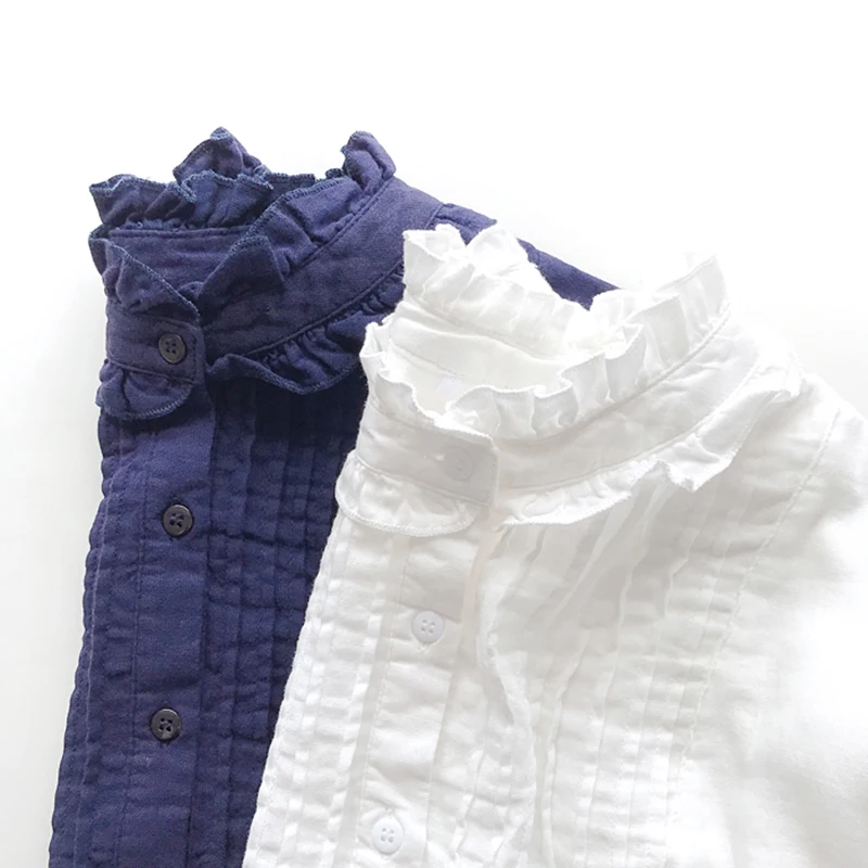 

Рубашка женская с оборками, однотонная, белая, с длинным рукавом, лето 2021