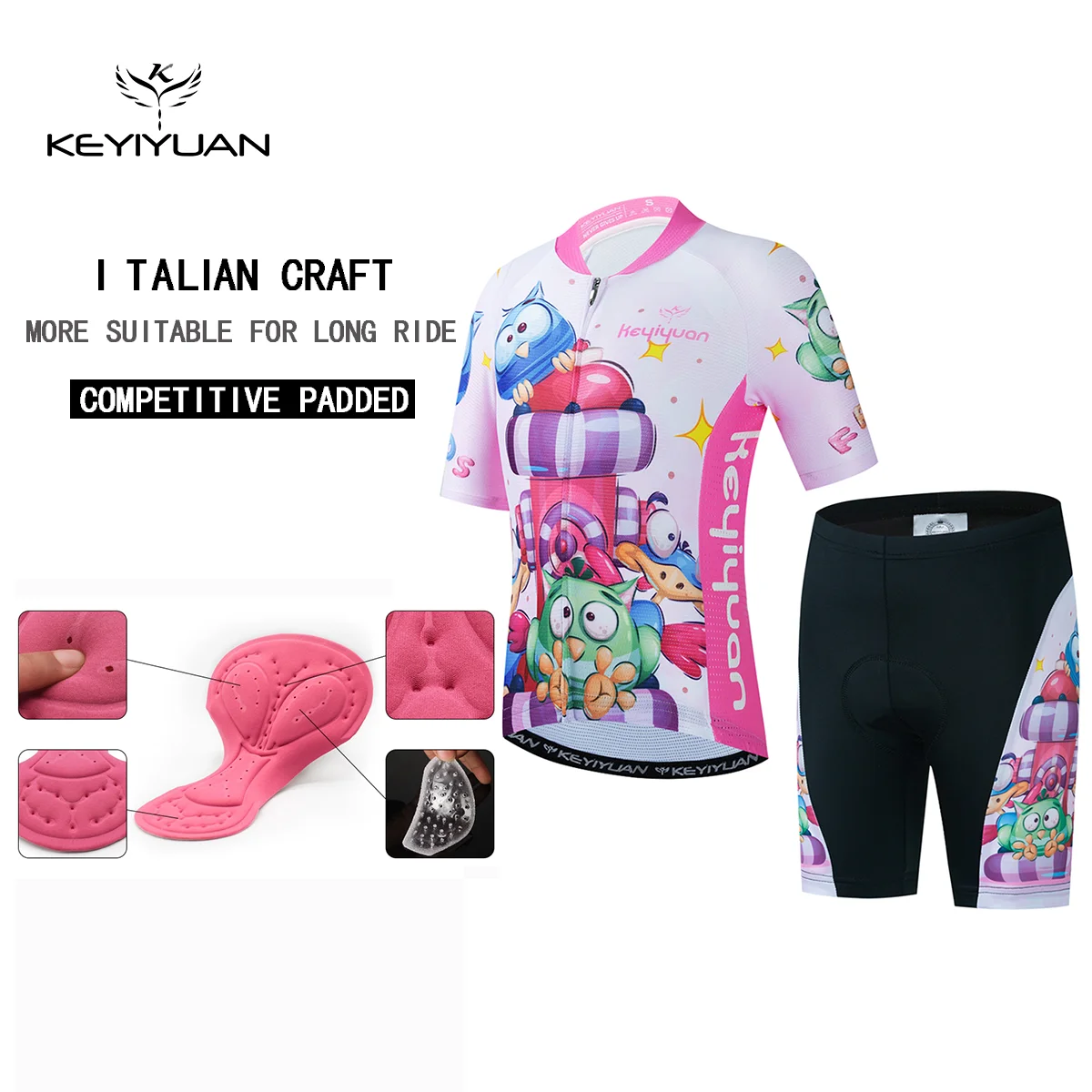 

KEYIYUAN 2022 New Kids Cartoon Pattern Cycling Jersey Set Mountain Bike Cycle Clothes Suit Children Bicycle Clothing