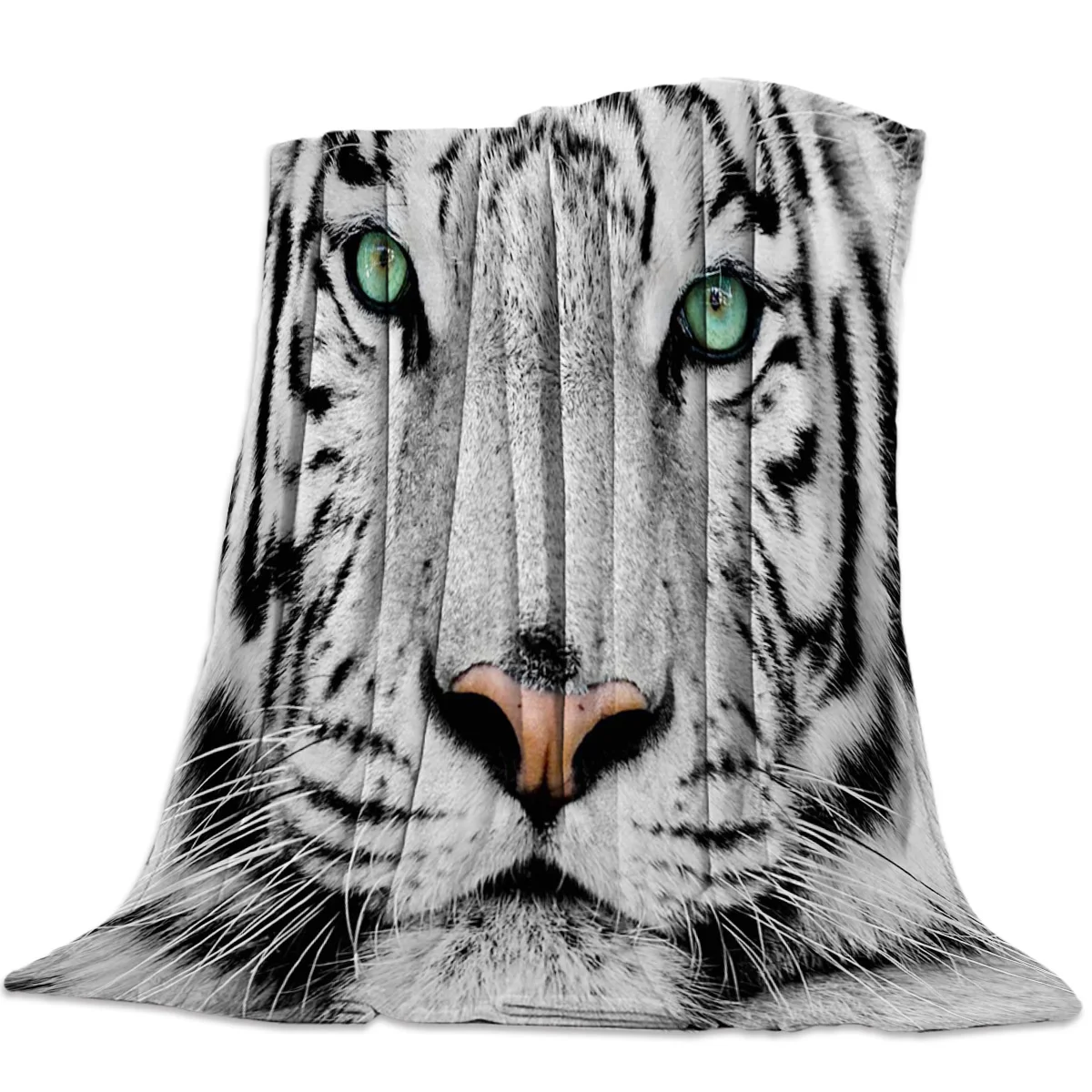 Белый тигр лицо зеленые глаза покрывало фланель бросок гипоаллергенный улучшить