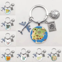 new style 25mm handmade spanish cartoon map fashion keychain jewelry exquisite gift keyring