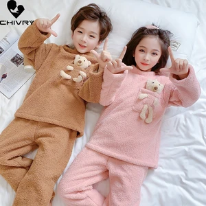 New 2021 Kids Flannel Pajama Sets Boys Girls Autumn Winter Thicken Warm Home Wear Children Long Sleeve Sleeping Clothing Sets