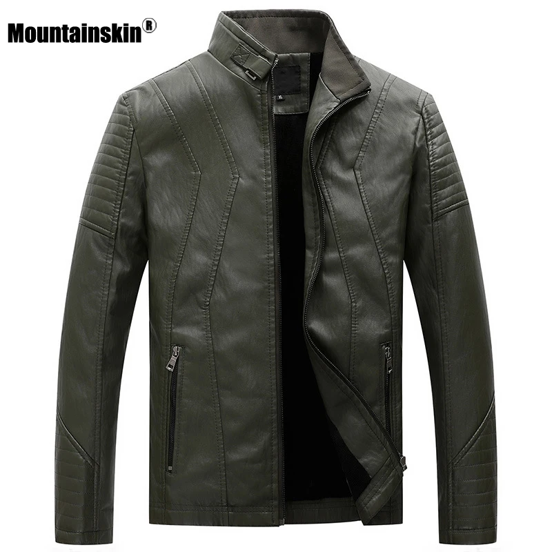 Mountainskin, новинка, кожаная мужская куртка, зима, осень, мужские кожаные куртки, мотоциклетные, ПУ кожа, Мужская модная повседневная брендовая одежда, SA778
