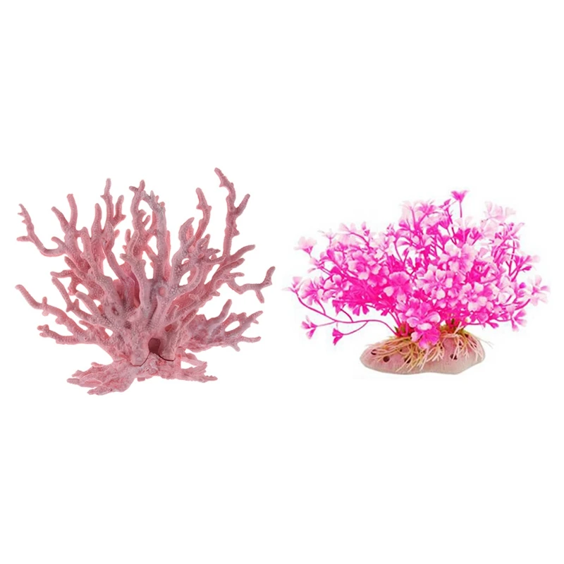 

Promotion! Aquatic Dwarf Plastic Plant Ornament for Fish Tank - Coral Shaped & Peach Blossom Style