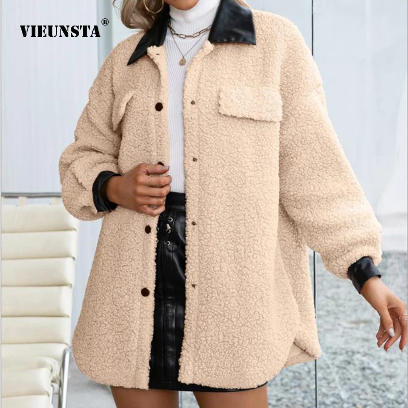

Autumn Winter Women Casual Solid Keep Warm Jacket Elegant Turn-down Collar Button Slim Coat 2021 Lady New Fashion Office Jackets