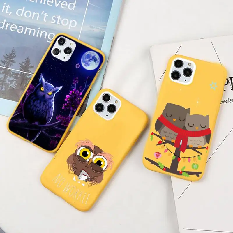 

Lovely Animal Owl Phone Case For IPhone 6 6s 7 8 Plus X Xs Xr Xsmax 11 12 Pro Promax 12mini Candy Yellow Silicone Cover