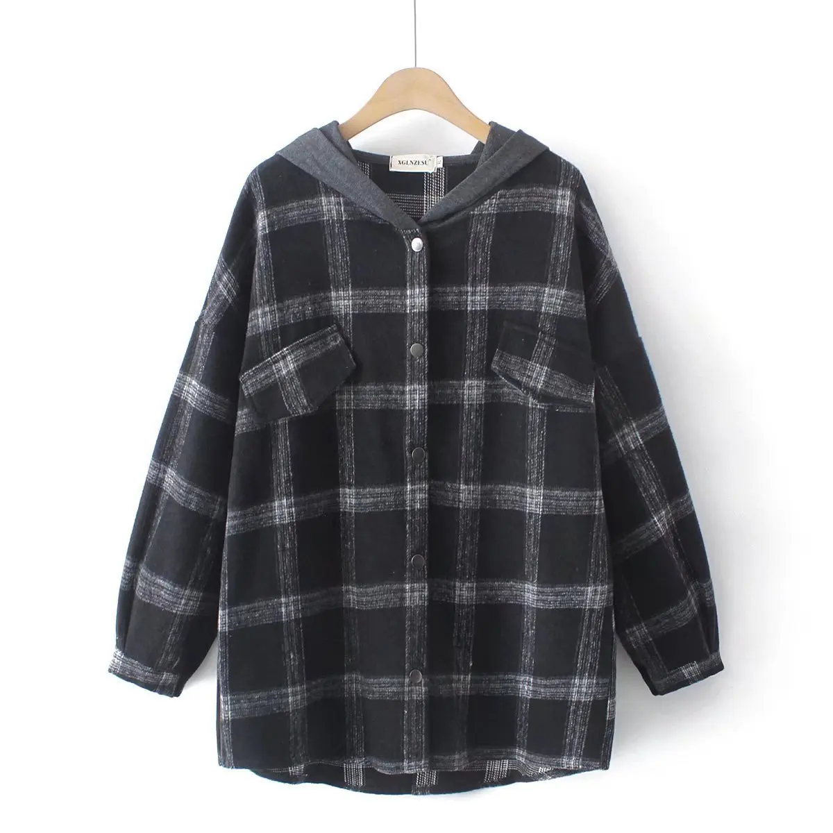 

Пальто женская одежда больших размеров осень-зима 2021 новая верхняя одежда модная винтажная клетчатая куртка с капюшоном