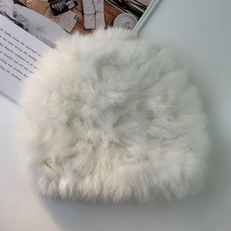 Шапка из кроличьего меха Новая женская зимняя модная шапка натурального Вязаная