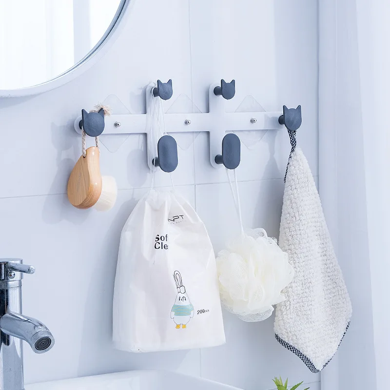 

6 Hooks Home Decor Hooks Behind-door Coat Keys Clothes Hanger Hook Punching-free Bathroom Tower Organizer Hook Kitchen Storage