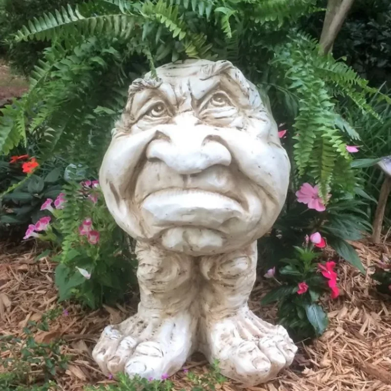 Muggly's The Face Statue Planter Funny Muggle Face Sculpture Funny Expression Outdoor Flower Pot Garden Decoration images - 6