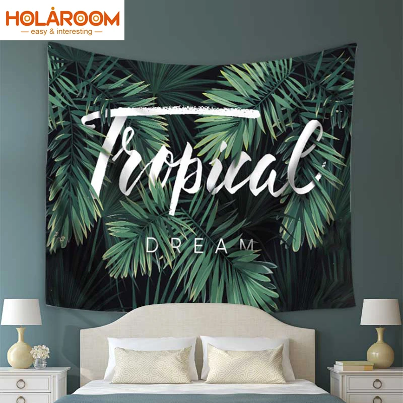 Настенный гобелен для спальни с зелеными листьями 3D принтом в виде надписей